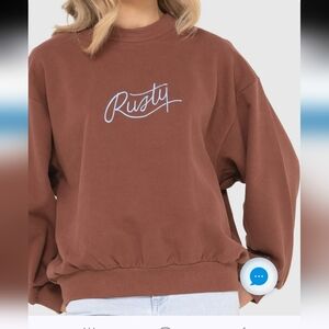 Rusty Crew Neck Aussie Brand Chocolate Brown Crewneck Wuth Blue Stitches Size M